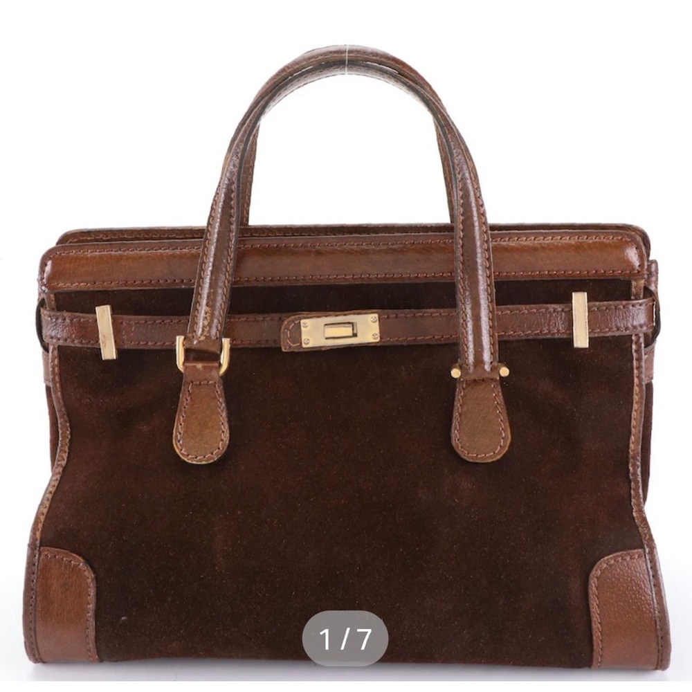 Gucci (vintage) Handbag in Coffee Brown Suede and Leather trim